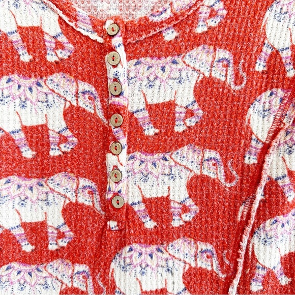 Intimately Free People Home All Day Elephant Thermal Pajama Top Small Orange - Picture 2 of 7